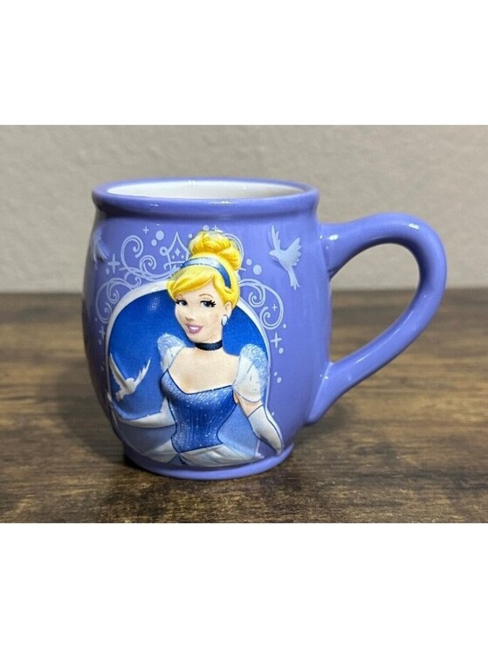 Disney 3D Embossed Cinderella Purple Blue, & White Ceramic Mug